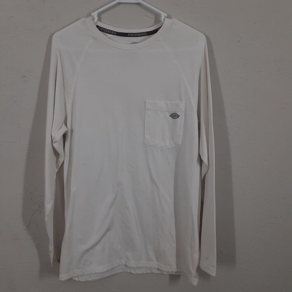 Dickies Temp IQ Mens S White Long Sleeve Performance Pocket T Shirt work